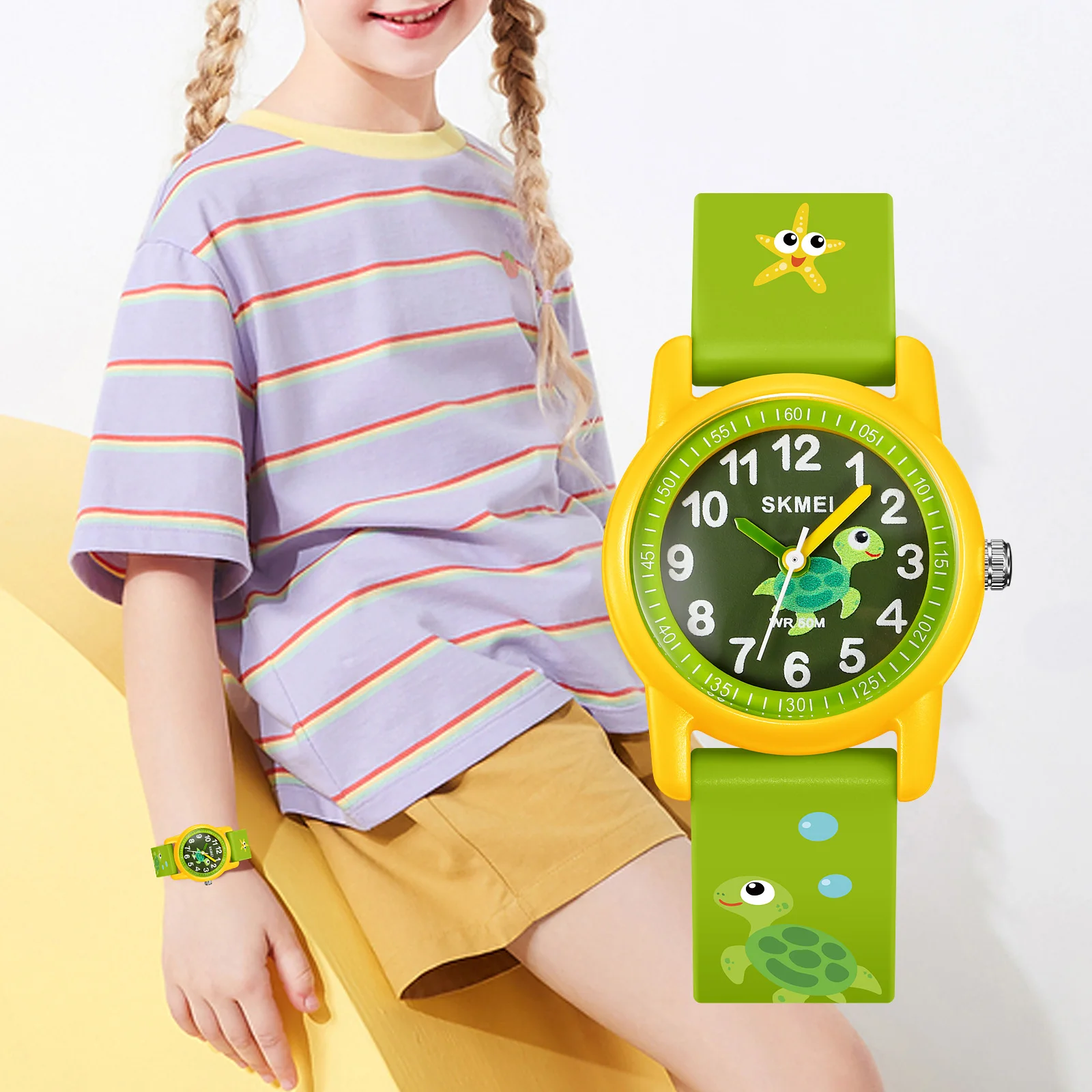 Skmei schöne Cartoon-Stil Quarzuhr Kinder Mode bunte Macaron TPU Band Uhren Junge Mädchen ultra dünne kleine Zifferblatt Uhr