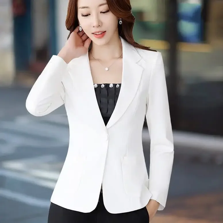 Blazer à manches longues et col de costume pour femmes, haut à un bouton, jaune, blanc, noir, Slim, 3xl et 4xl, mode printemps-automne