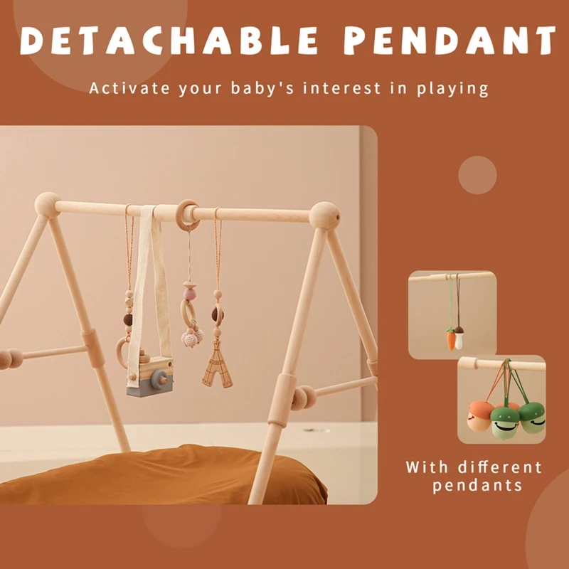 Baby Montessori Wooden Gym Frame Rattle Toys Newborn Mobile Hanging Sensory Toys Foldable Play Gym Frame Kid Holder Bracket Gift