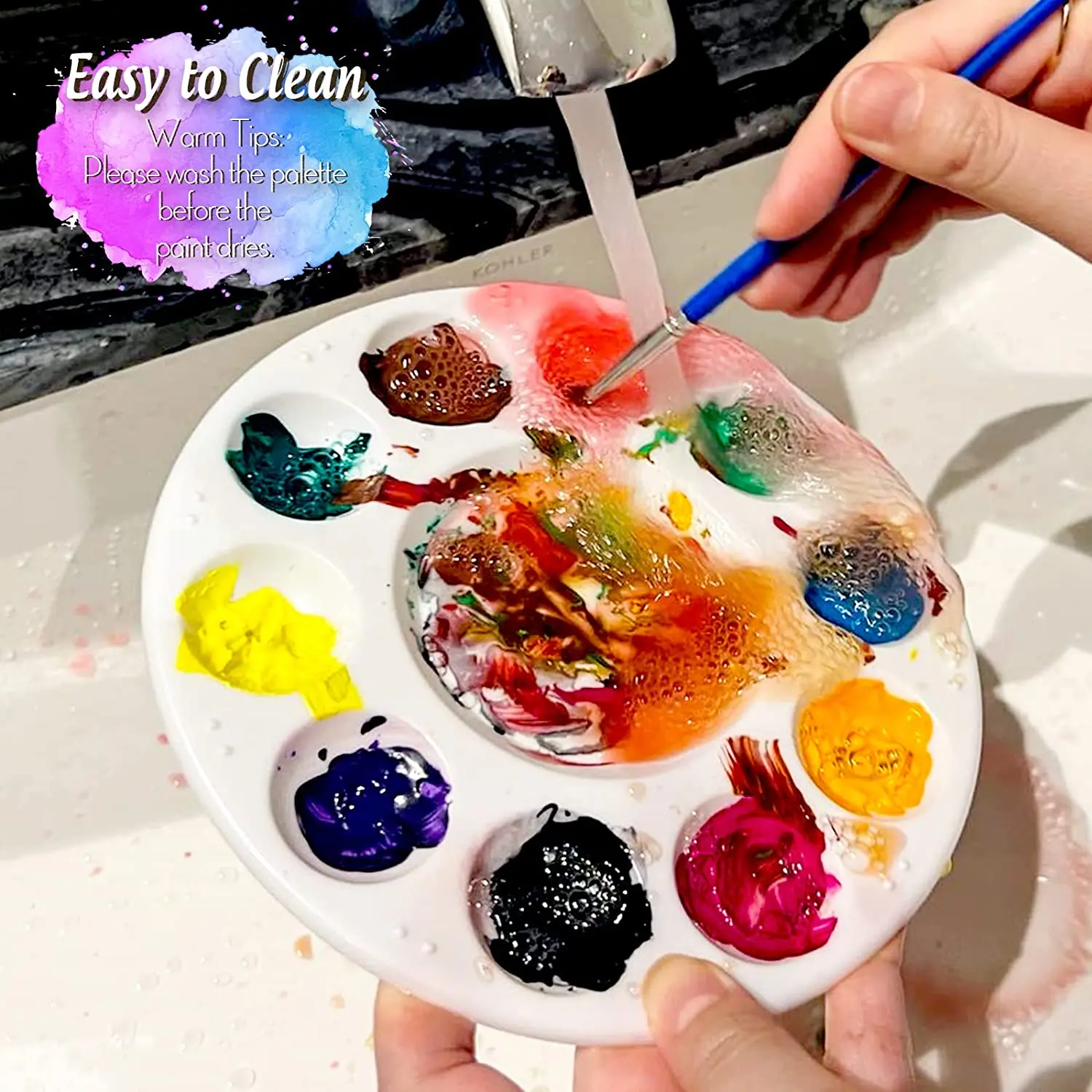 Plastic Round Palette Art Painting Supplies Watercolor Painting Palette Children'S Graffiti Tools Circular 10 Hole Color Tray