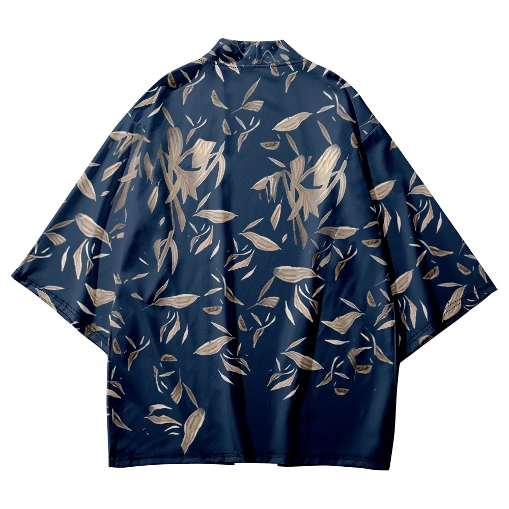 Casual Leaves Print Yukata Fashion Japanese Cardigan Haori Women Traditional Asian Clothing Shirts Oversized Loose Kimono