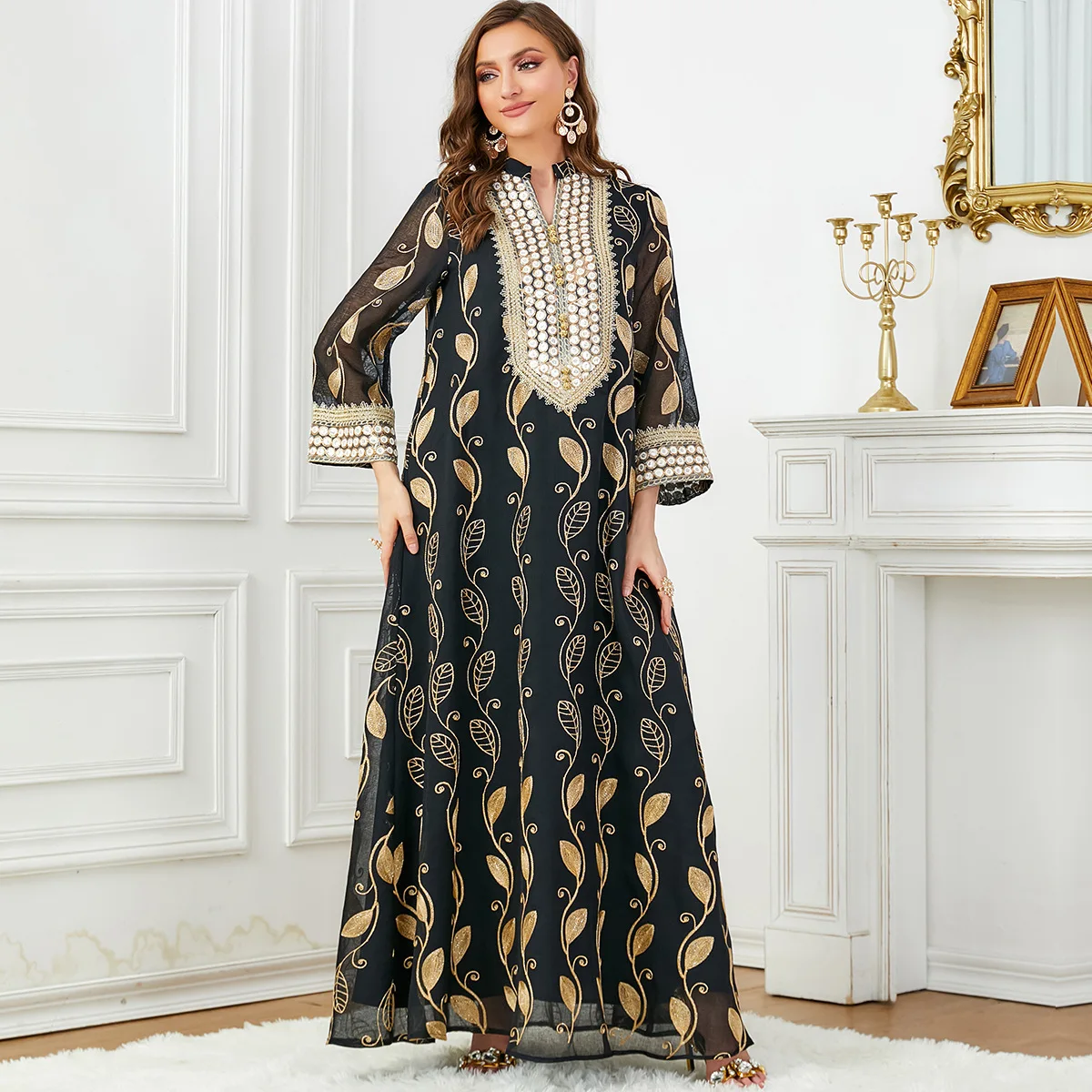 

Fashion Embroidery Abayas for Women Arabia Dubai Abaya Casual Muslim Dress Women Moroccan Kaftan Party Evening Dress Vistidos