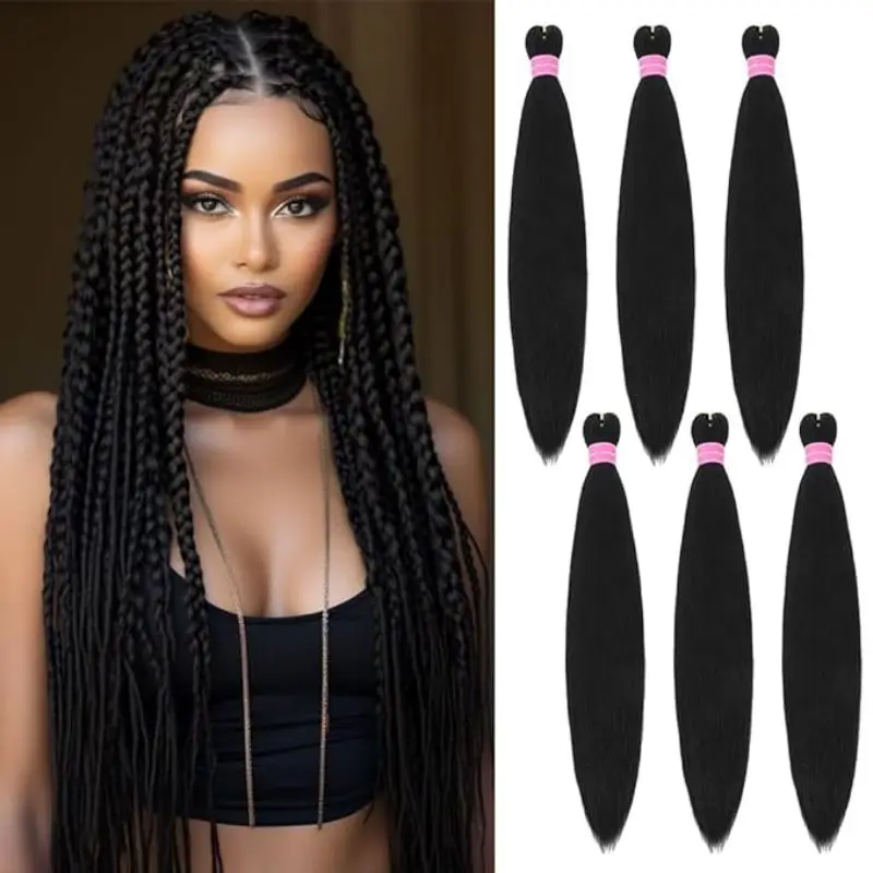 Braiding Hair Pre Stretched 26 Inch 1/6 Packs Yaki Texture Synthetic High Temperature Prestretched Twist Braids Hair