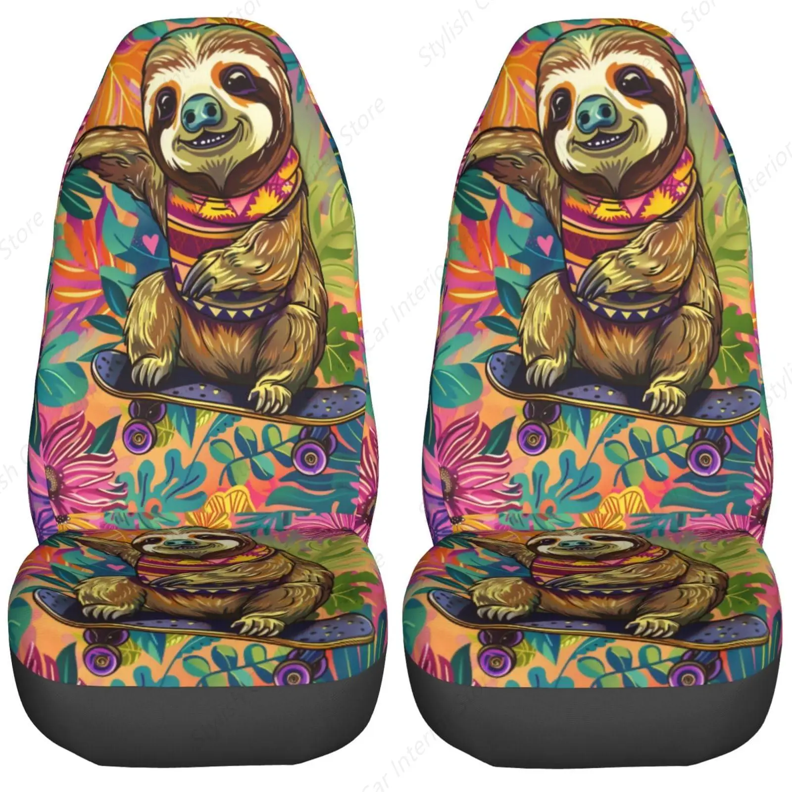 

Funny Sloth Skate Skateboard Car Seat Covers Universal 2 Pcs Auto Front Seat Cover Fit Most Cars,SUV,Sedan,Trucks