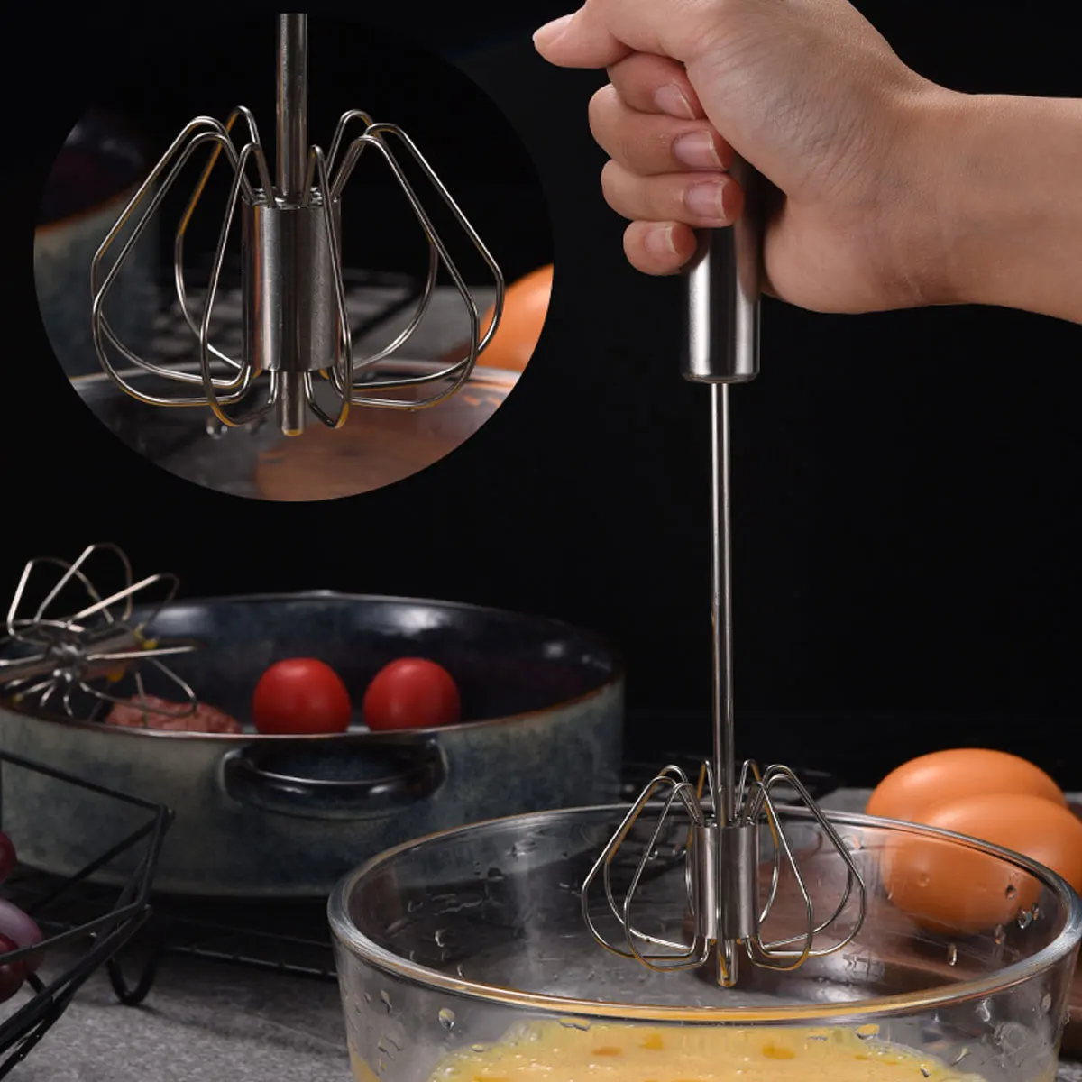 Stainless steel egg mixer Semi automatic rotating cream mixer Kitchen Baking Utensils Cream and Butter Blender