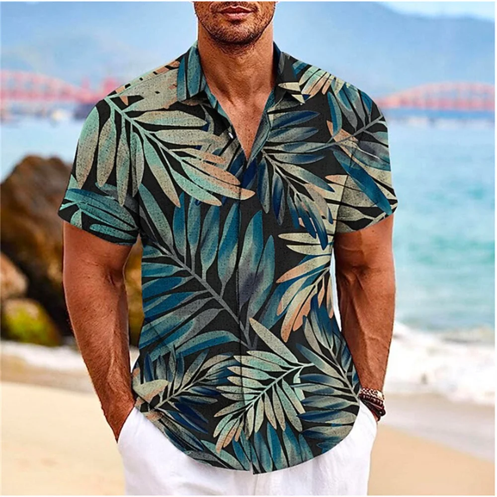 Men's Fashion Casual  Printing Short sleeved Shirt Summer Micro Elastic Flip Collar Breathable Shirt Youth Slim Fit Button Shirt