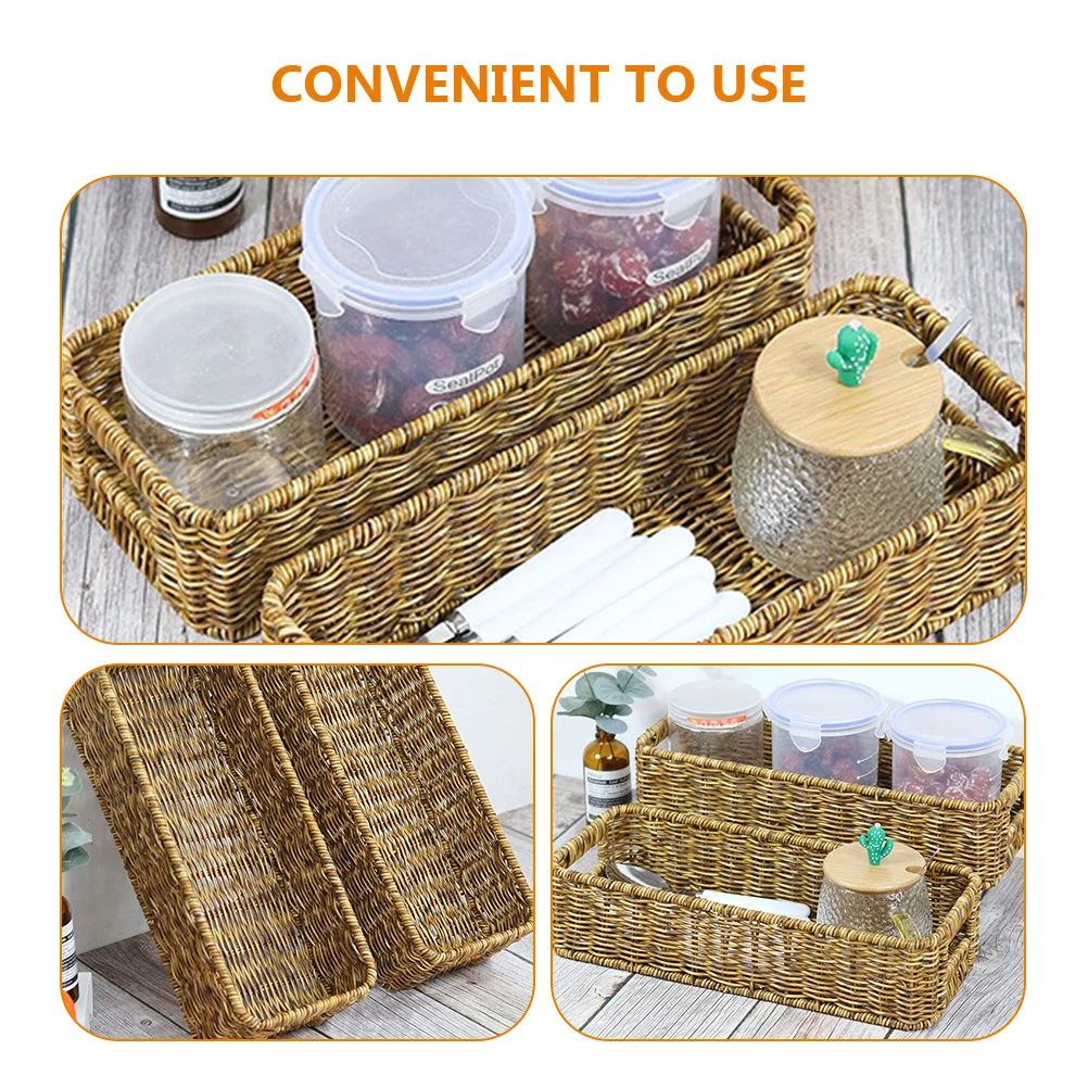 

Hollow Handle Storage Basket Imitation Rattan Sundries Organizer For Desktop Table Home Plastic Basket Household