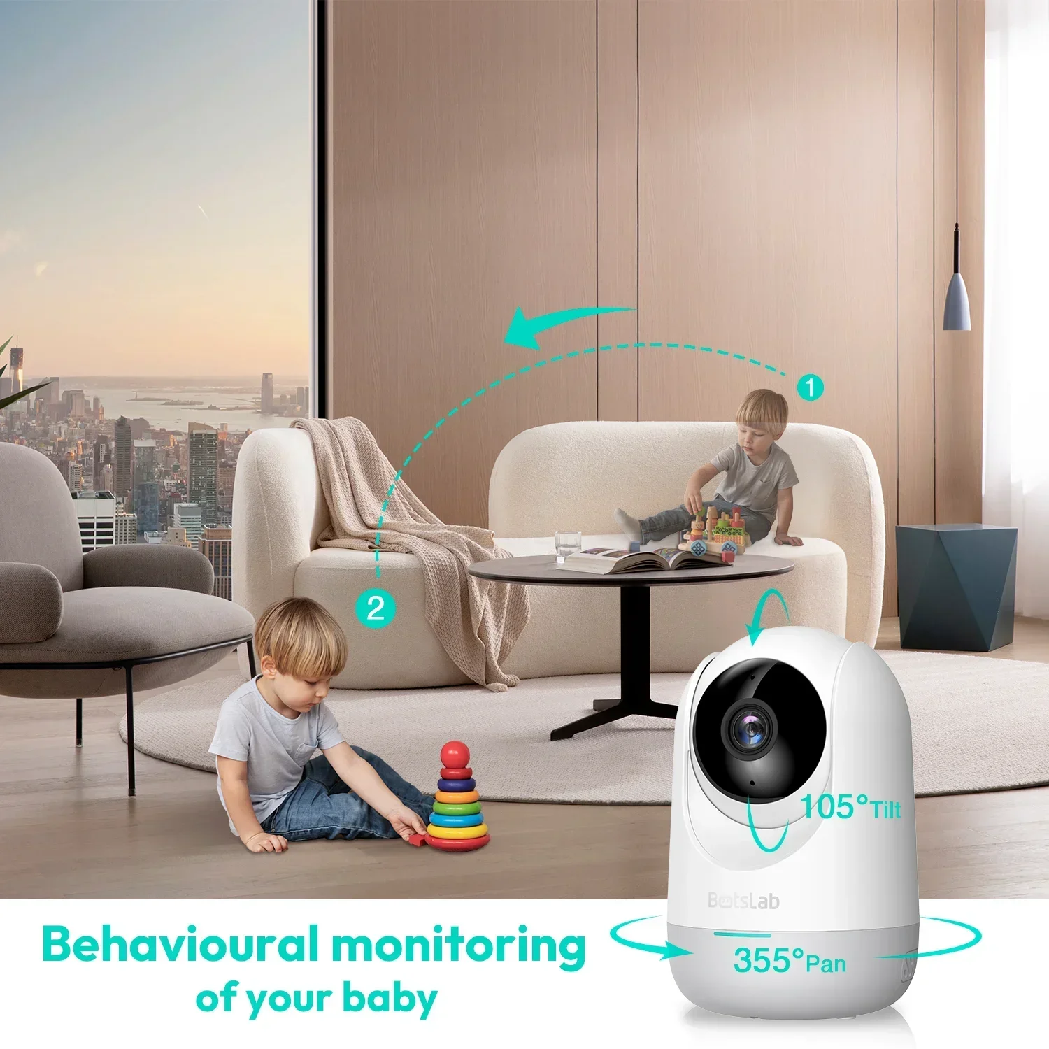 Botslab 360 Home Security Cam2 PTZ Webcam 2K 3MP AI Human Detection Night Vision Webcam Work With APP