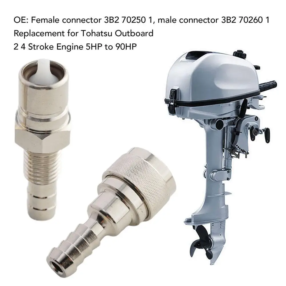 2pcs Outboard Fuel Line Connector Male Female 3B2-70250-1,3B2-70260-1 for Tohatsu Nissan Outboard 2 4 Stroke Engine 5HP to 90HP