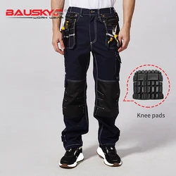 100% Cotton Workwear Men Work Cargo Pants Grey Blue Safety Working Clothes Multi-tool Pockets Work Pants Trousers