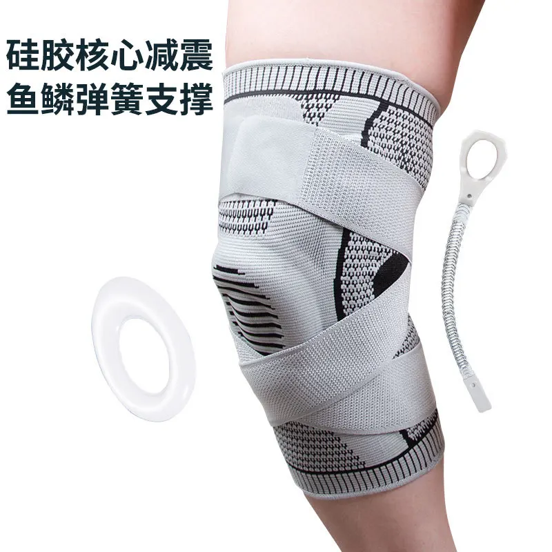 Single sports silicone knee pads, hiking basketball, pressure strap support, breathable meniscus joint running protective gear