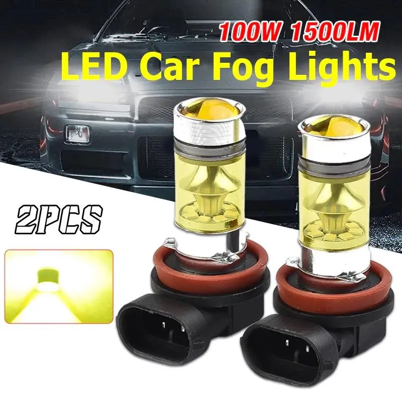 H11 H8 LED Yellow Fog Light Bulbs 2Pcs 4300K 100W 1500LM Ultra Bright Replacement for Car Daytime Running Light