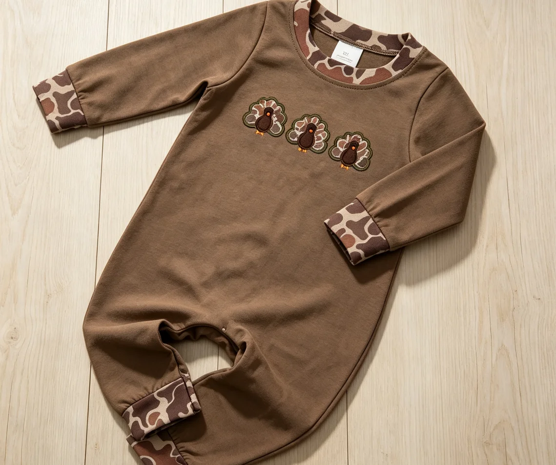 Wholesale Baby Boy Toddler Thanksgiving Kids Newborn Fall Coverall Bodysuit Children turkey Embroidery Camo Romper