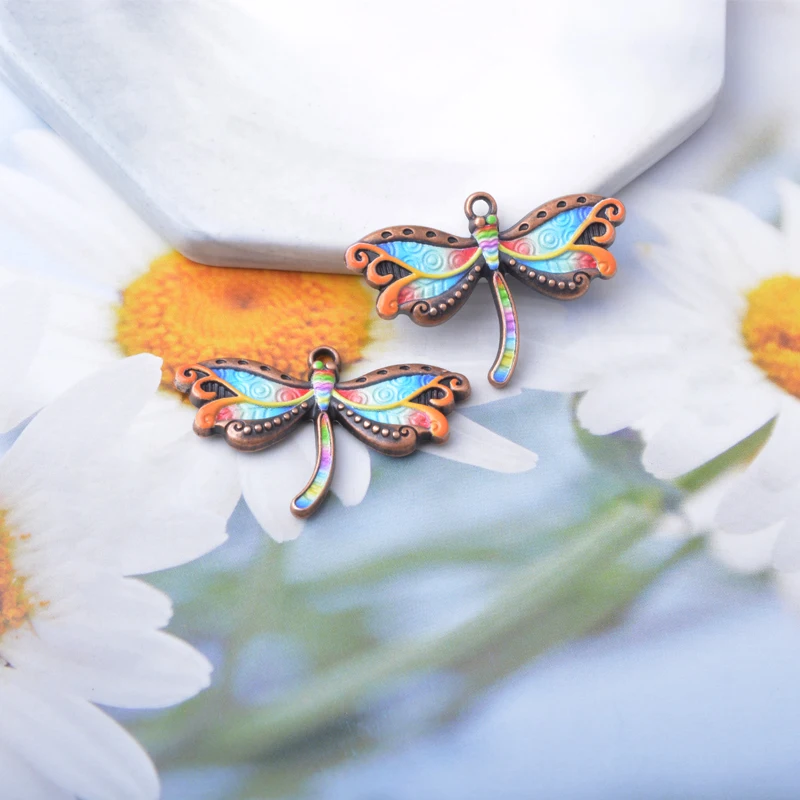 12 Stück/Set Ethno Frühling-Sommer-Stil Libellen-Schmetterling bemalte Anhänger Schmuckherstellung Geometrischer Boho-Anhänger DIY Damenohrringe – Detail 10