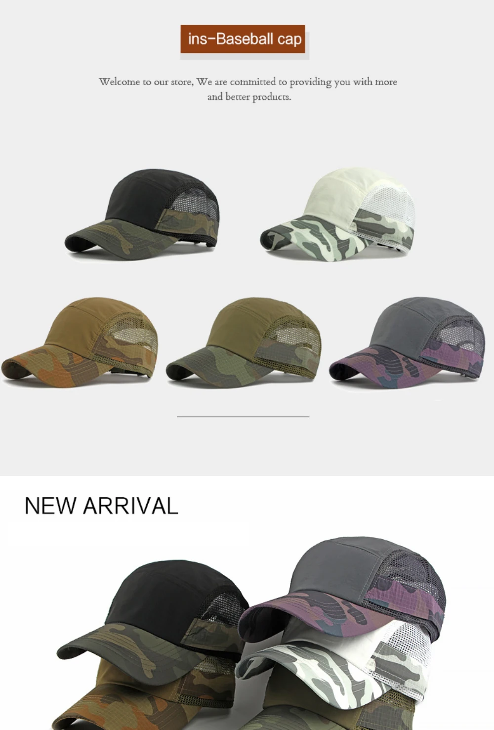 HT5089 Neue Frühling-Sommer Baseballkappe für Männer und Frauen Tarnmuster Sonnenkappen Unisex 6-Panel Baseballmütze Verstellbare Snapback-Kappe – Detail 2