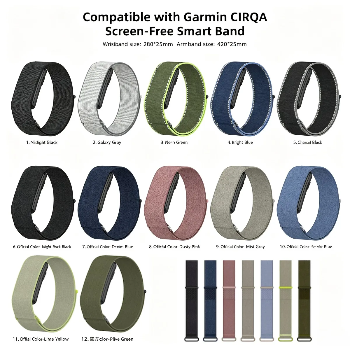 Nylonowy pasek na nadgarstek Garmin CIRQA, opaska na biceps, oryginalny pasek do fitness trackera bez ekranu, regulowany, elastyczny, sportowy. — zdjęcie produktu 2