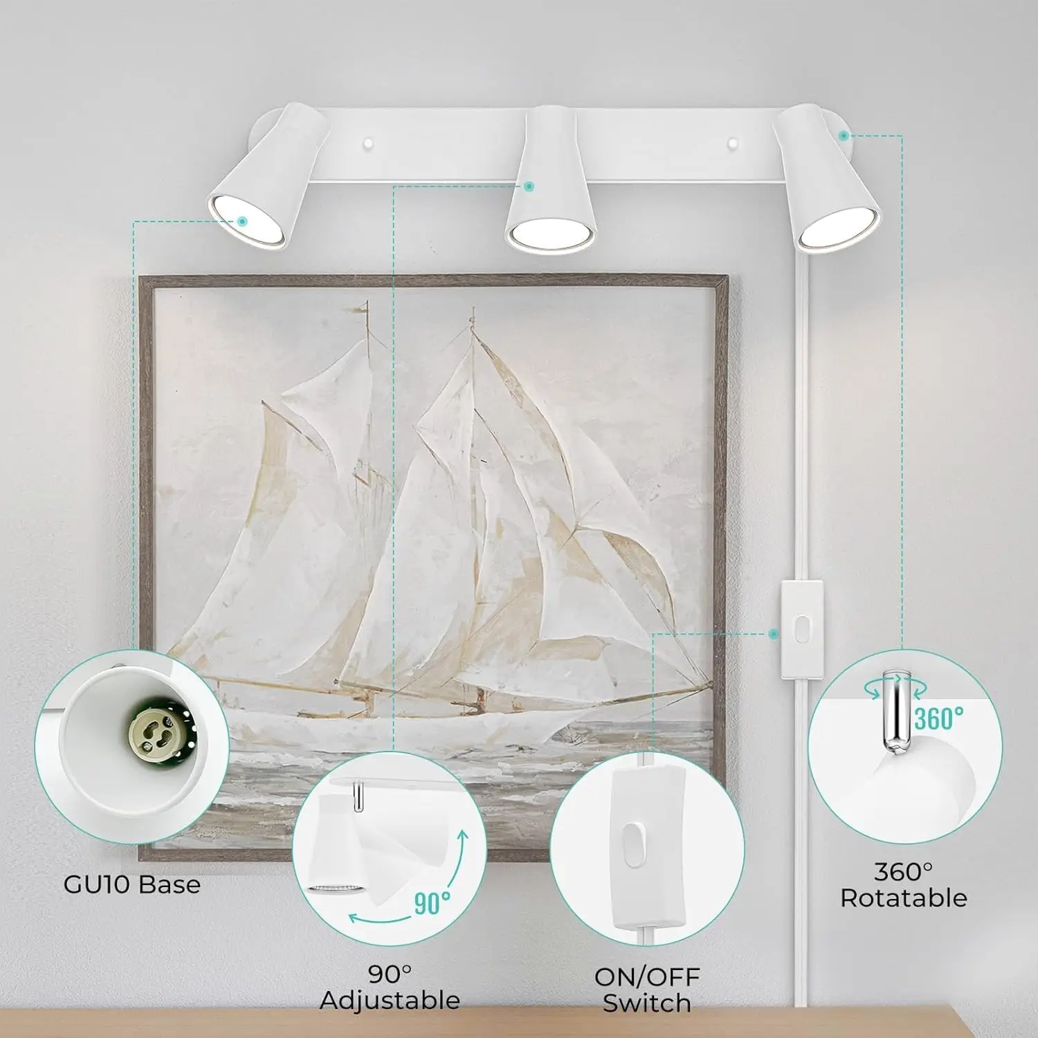 White Modern Ceiling Spotlight, Flexibly Rotatable Complete Light Kits for Kitchen Cabinet Living Room（Bulbs Not Included）