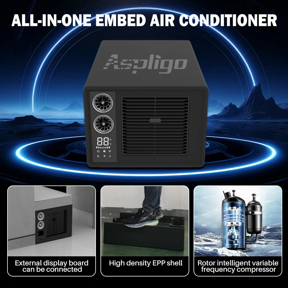 Treeligo 12V 24V 48V Cooling Hidden RV Air Conditioning Automotive Embedded Electric Air Conditioner for Motorhome Camper Truck