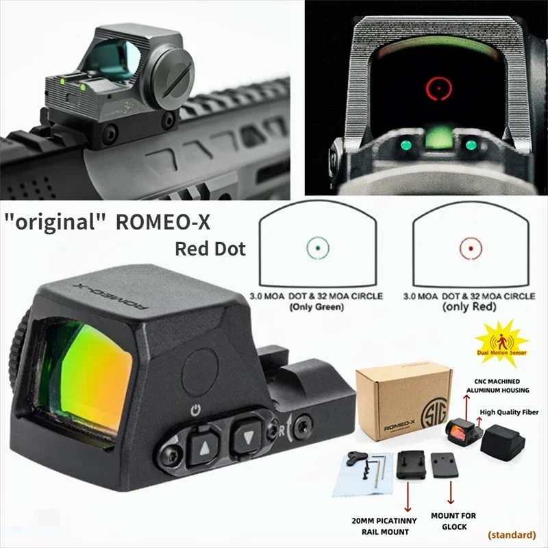 Tactical Romeo-x Pistol-Mounted Red Dot Sight Aluminum Rifle Scope Micro Open Reflex Sights with 10 Illumination Settings