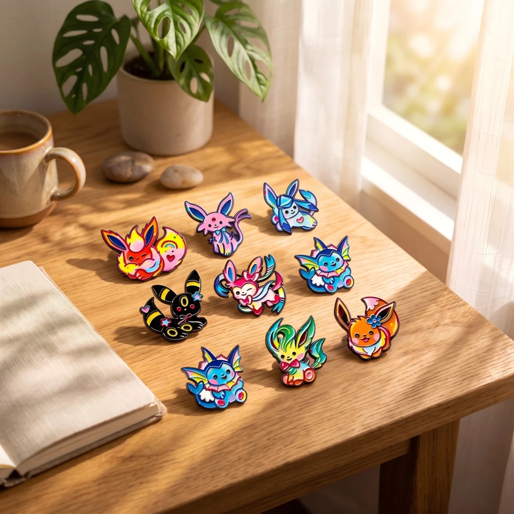 Set de pines de solapa de Eeveelution de dibujos animados coloridos, bonitos insignias de metal de Vaporeon y Espeon, broches coleccionables de monstruos y elfos de anime para mochila