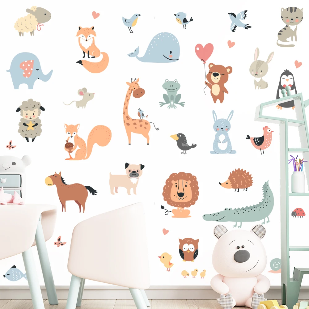 Cartoon Animals Wall Stickers for Nursery Kids Room Decor Removable PVC Wall Decals Home Decoraiton Art Murals Eco-friendly DIY