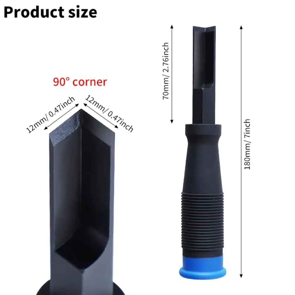 Cinzel de ângulo reto, borda de corte de ângulo reto com tampa de greve de metal grosso, cabo tpr, cinzel de canto para ranhura em madeira