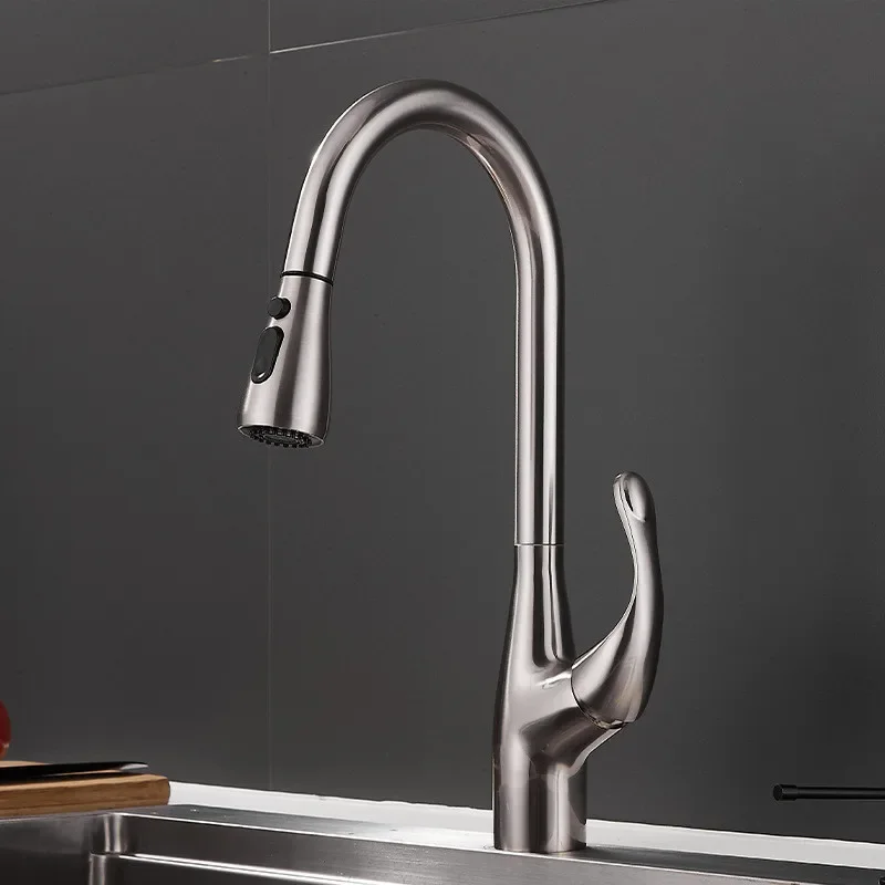 

Gray Pull Out Kitchen Faucet Black Kitchen Tap 360 Rotate Brass Chrome/ Black Swivel Brushed Nickel Pull Out Sink Mixer Tap