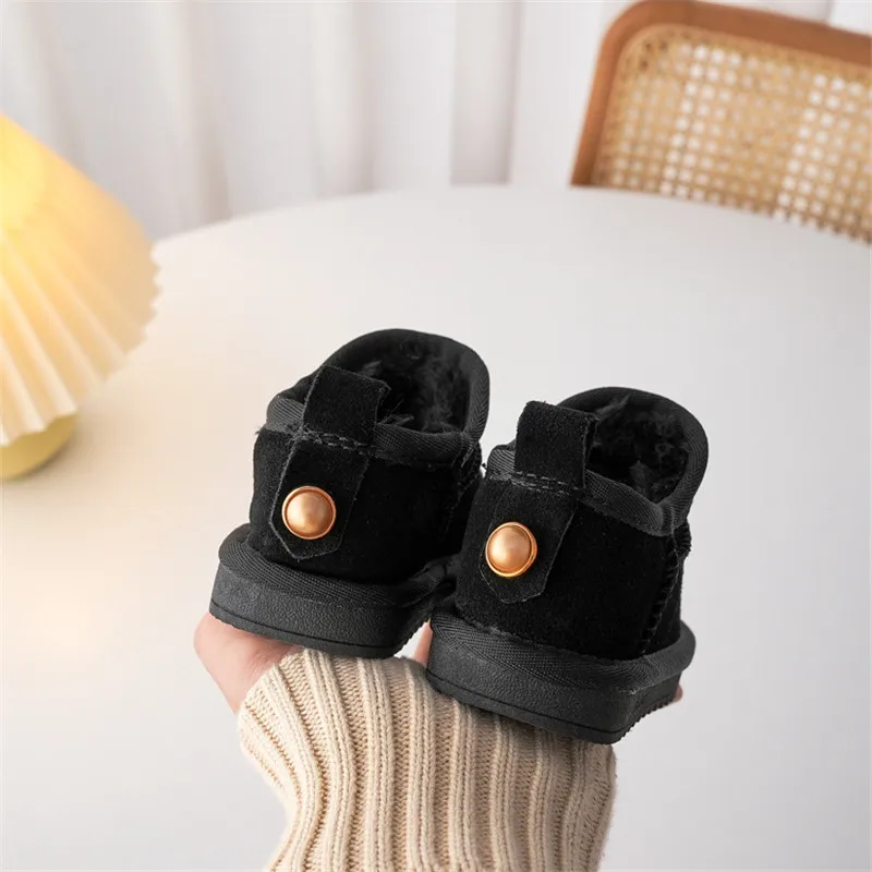 Children Genuine Cow Suede Snow Boots Girls Fashion Low-top Short Boots Little Princess Elegant Winter Shoes Baby Soft Snow Boot