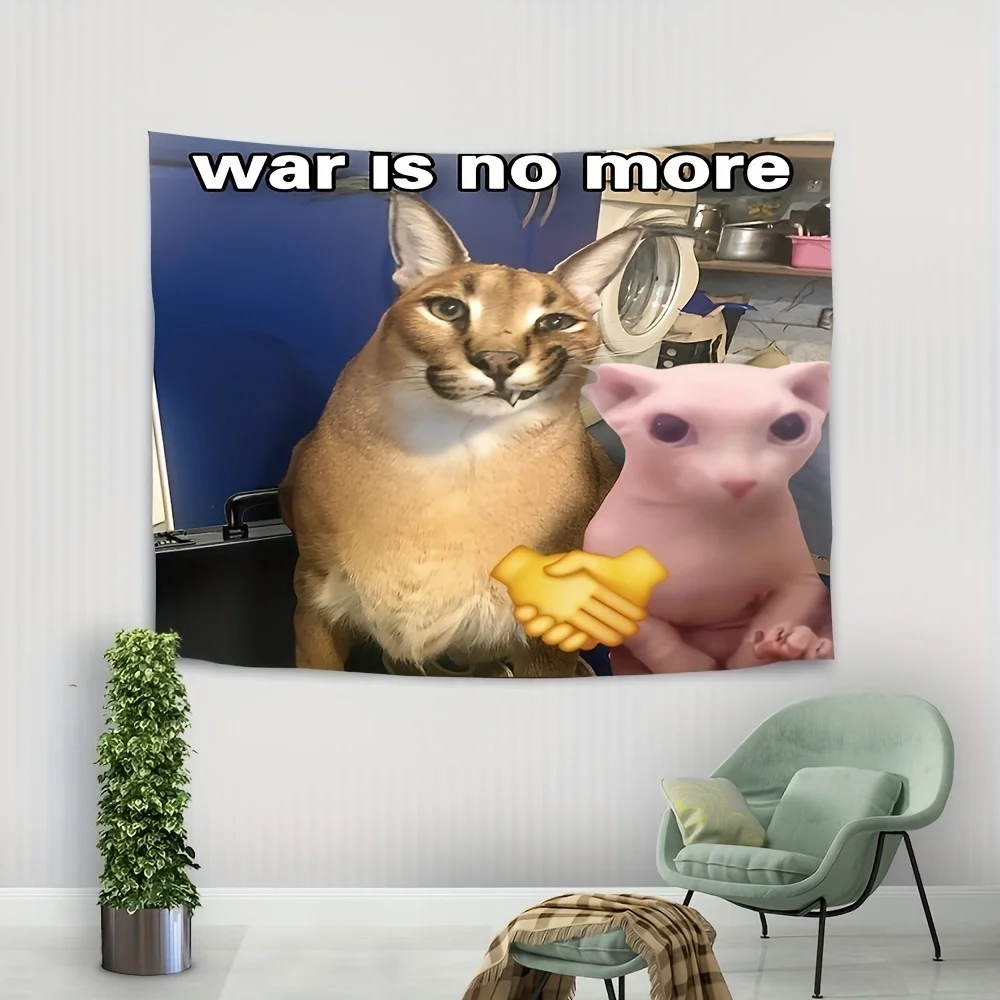Cheerful Cat Tapestry - Happy Orange Kitten with 'Want it More!' Wall Hanging for Living Room, Bedroom Decor - Playful