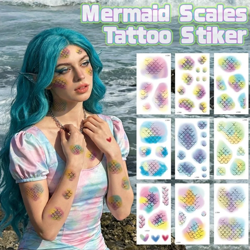 

10 Sheets Water Transfer Decals Mermaid Scales Temporary Tattoo Fake Instant Fish Scale Tattoos Waterproof Colorful
