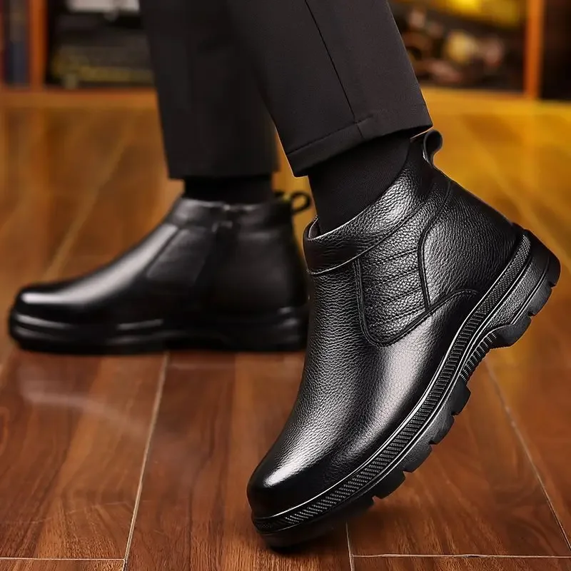 

Warm Winter Men's Boots Microfiber Leather Outdoor Casual Work Shoes Thermal Insulated Cotton Lined Shock Absorbing Footwear​
