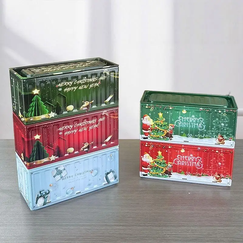 Durable Tin Christmas Box Vintage Style Rust Proof Storage Box Simulation Design Mini Size Iron Box Office Organization