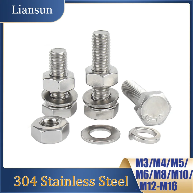 

Hex Head Screws Bolt And Nut Washers Sets M3 M4 M5 M6 M8 M10 M12 M14 M16 Stainless Steel Fully Threaded Bolts Nuts Washers