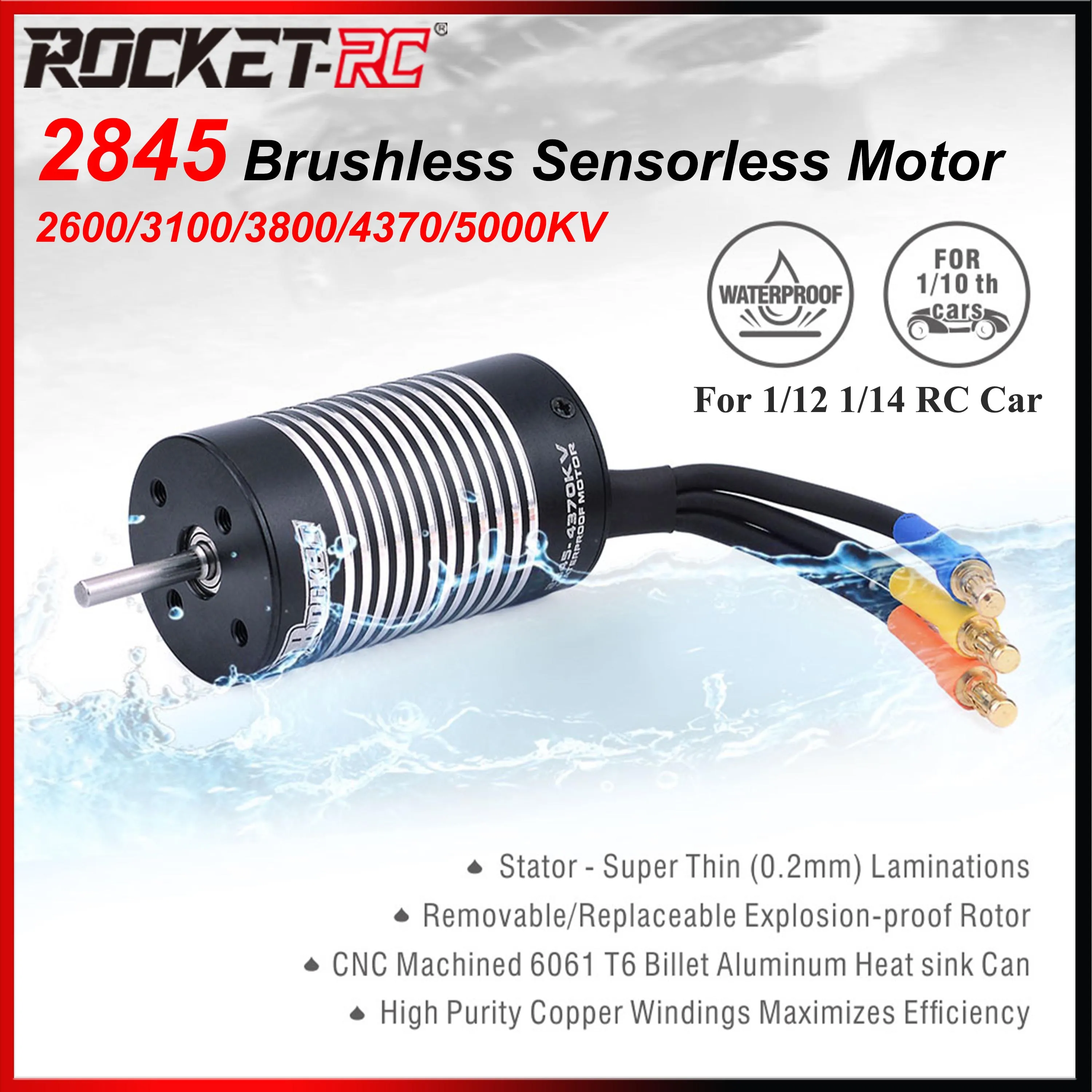 

Rocket 2845 Brushless Sensorless Motor 2600KV 3100KV 3800KV 4370KV 5000KV for 1/12 1/14 RC Car Crawler Truck WLtoy Accessories