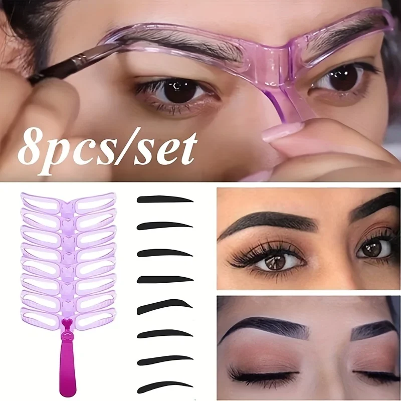 Handgehaltene dreidimensionale Soorkarte für Damen, Augenbrauenaufkleber für Anfänger, komplettes Set mit 8 Augenbrauen-Soor-Hilfsgeräten