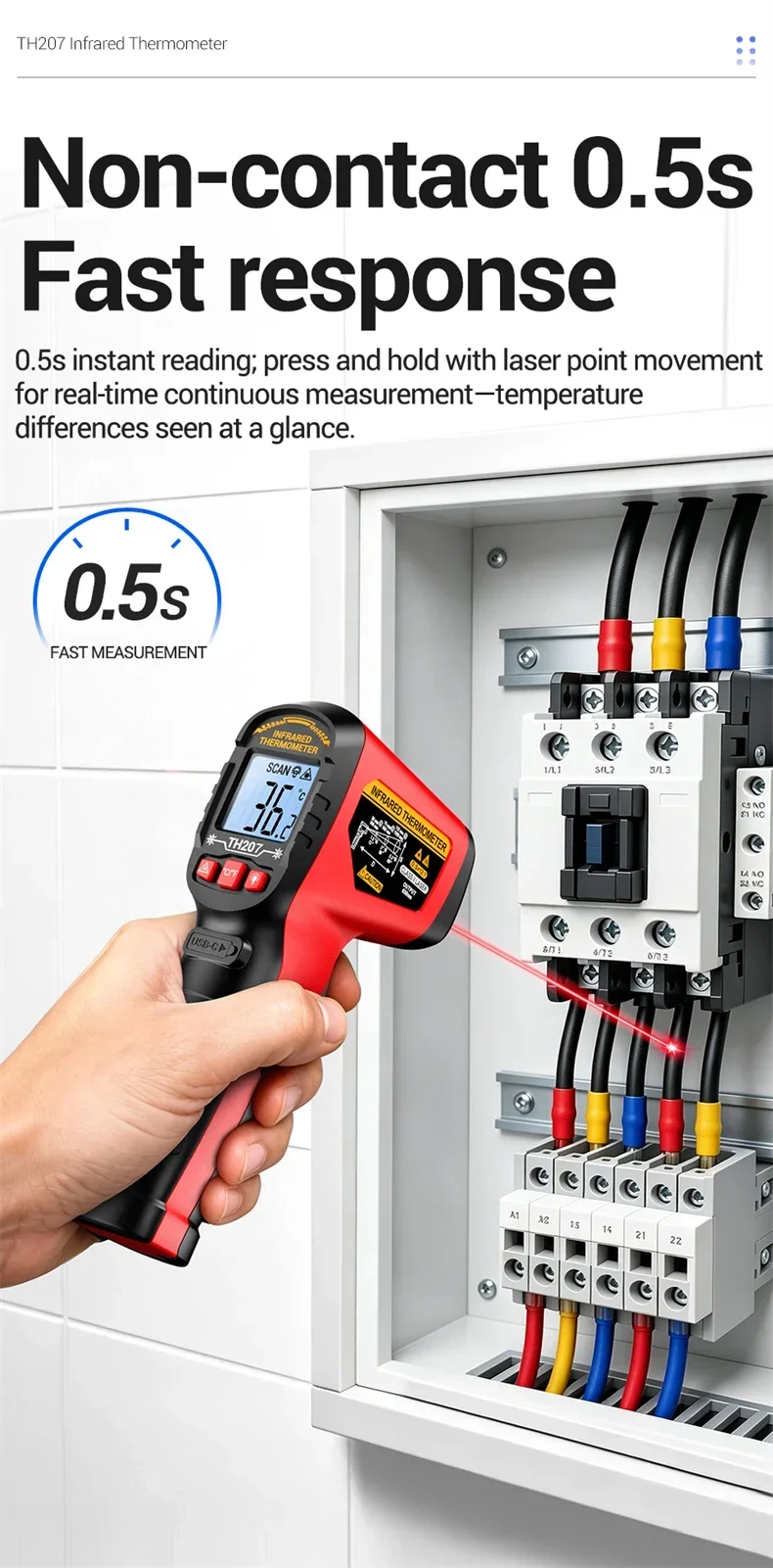 ANENG TH207 Digitales Infrarot-Thermometer Laser-Thermometer Berührungsloses Laser-Thermometer Industrie-Werkzeug Laser-Oberflächen-Temperaturmessgerät – Detail 3