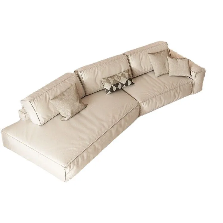 

Italian, minimalist, corner, fabric, sofa, living room, wabi-sabi, cream