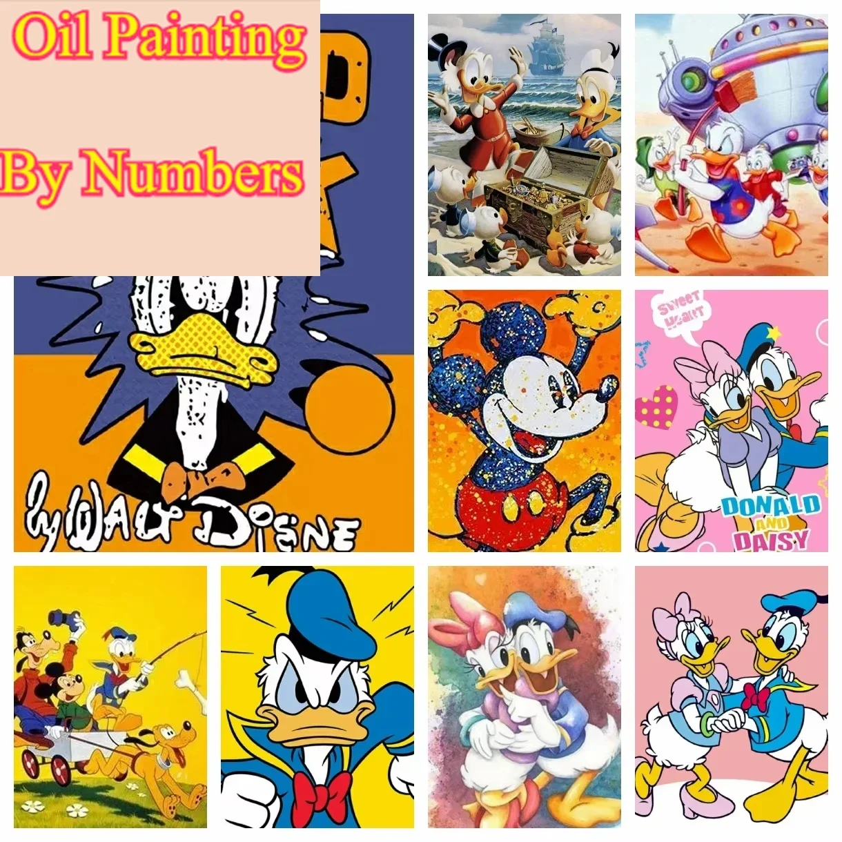 لوحة زيتية DIY حسب الرقم ديزني كارتون دونالد داك ديكور المنزل جدار المعيشة مقهى غرفة ديكور أفضل إطارات هدية