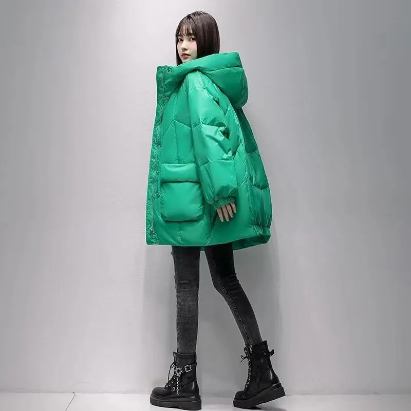 2023 New Women Down Jacket Winter Female  Mid Length Version Parkas  Large Size Outwear Loose  Thick Hooded Fashion Overcoat