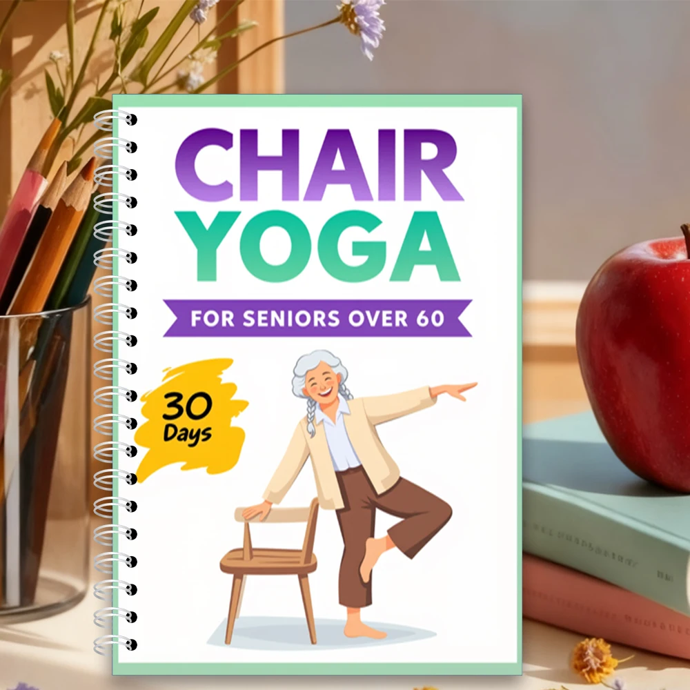 Chair Yoga Logbook Notebook Fitness Plan for Seniors 60 and Above, 30 Day Yoga Challenge for Balance Flexibility, A5 Easy to Fol