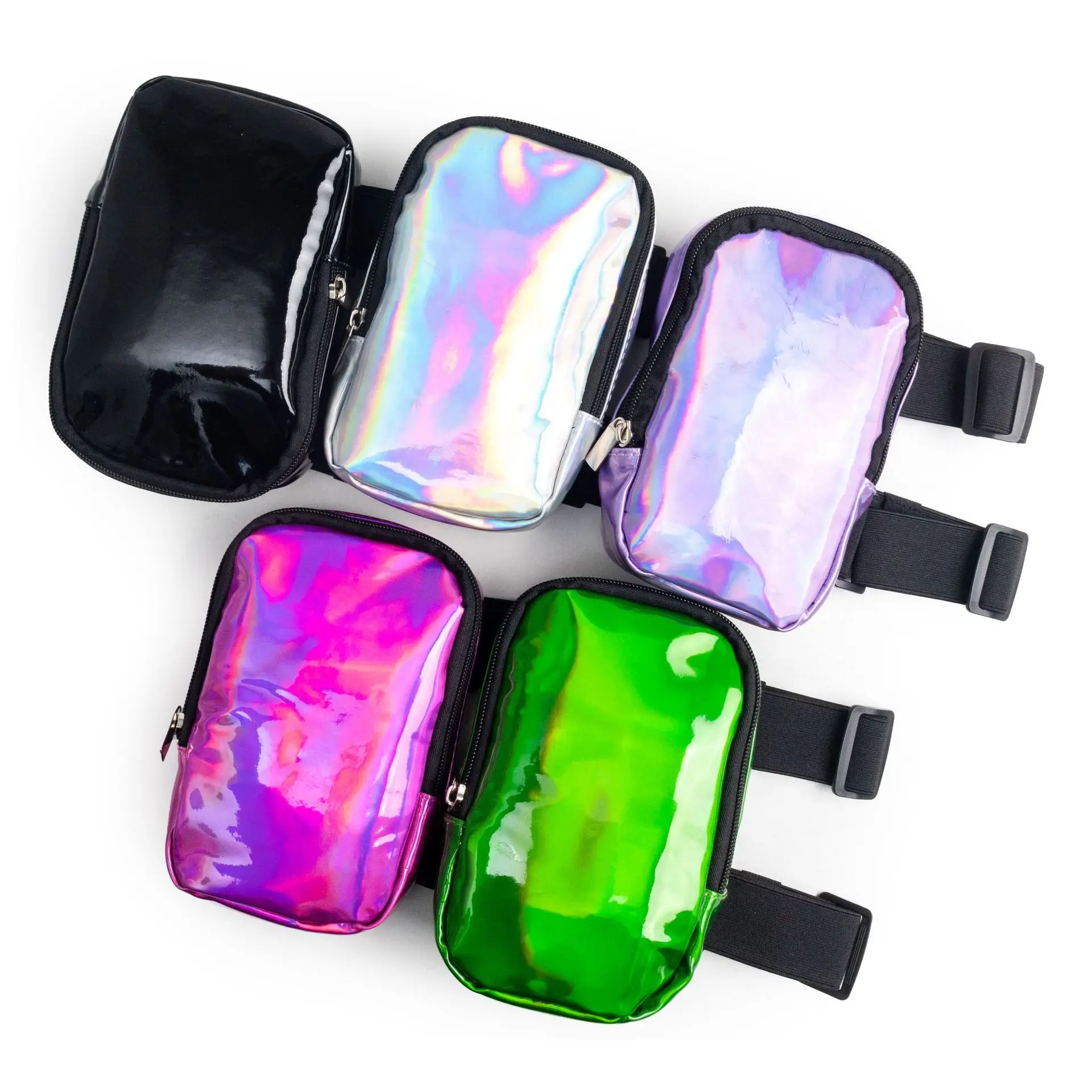 Multi-Color Leg Bag Women Holographic Thigh Bag Adjustables Straps PU Waist Pouch with Zipper for Travel Sports Running