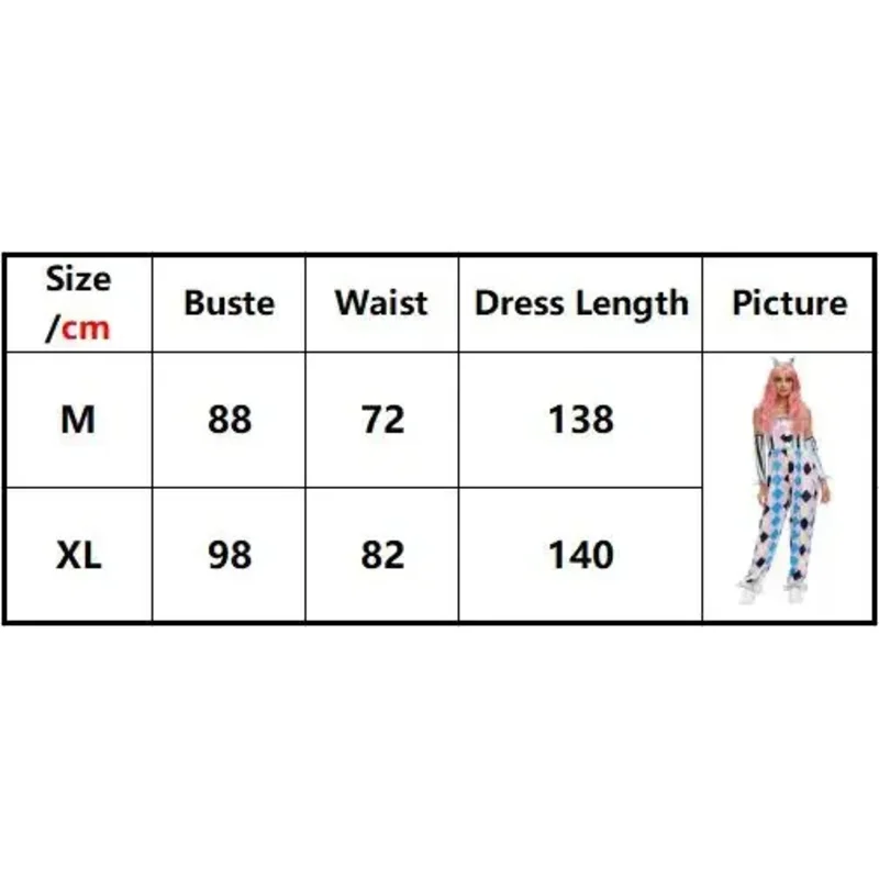 RT01 زي مهرج السيرك النسائي زي المهرج المشاغب هارليكوين زي تنكري للهالوين * JK2