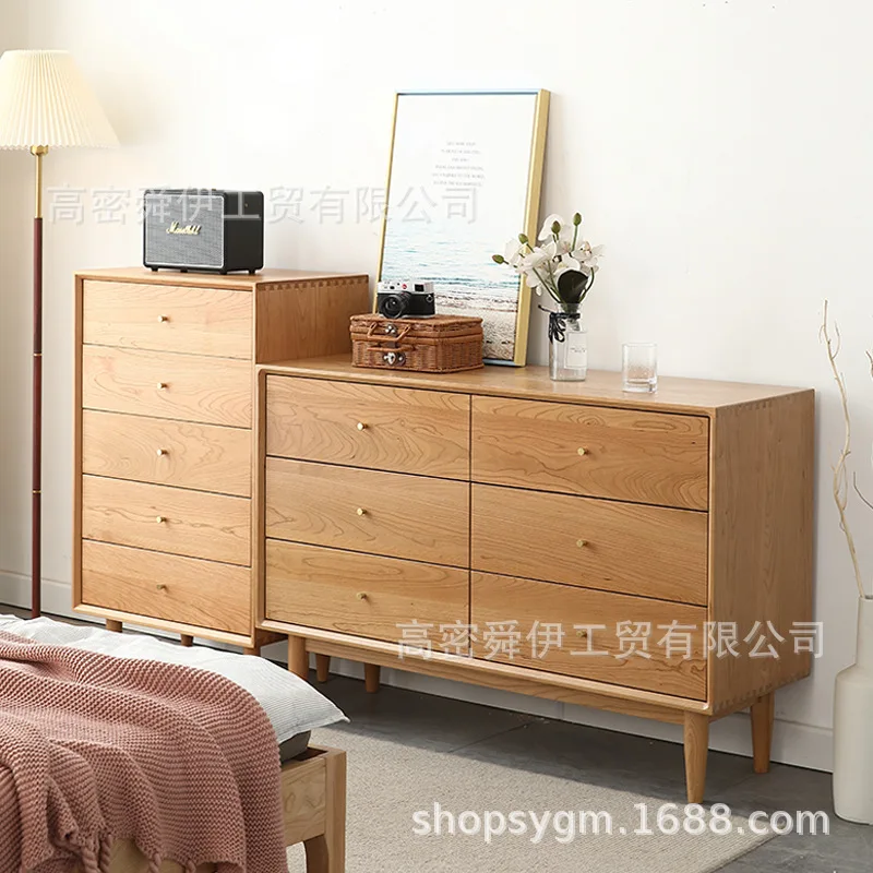 

Nordic cherry wood cabinets with five buckets and six buckets, storage cabinets, bedroom storage wardrobes,