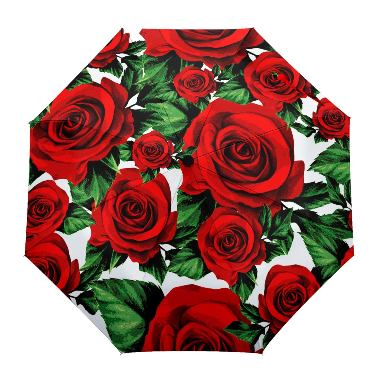 Vintage Red Rose Floral Umbrellas Valentine\'s Day Flowers Windproof Folding Travel Umbrella Portable Umbrella for Women Girls