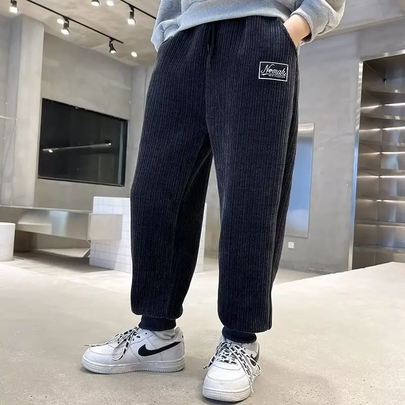 Children Trousers Boys Cargo Pants Autumn Winter Sport Casual Corduroy Pants High Street Style Loose Fit Sweatpants For Boys