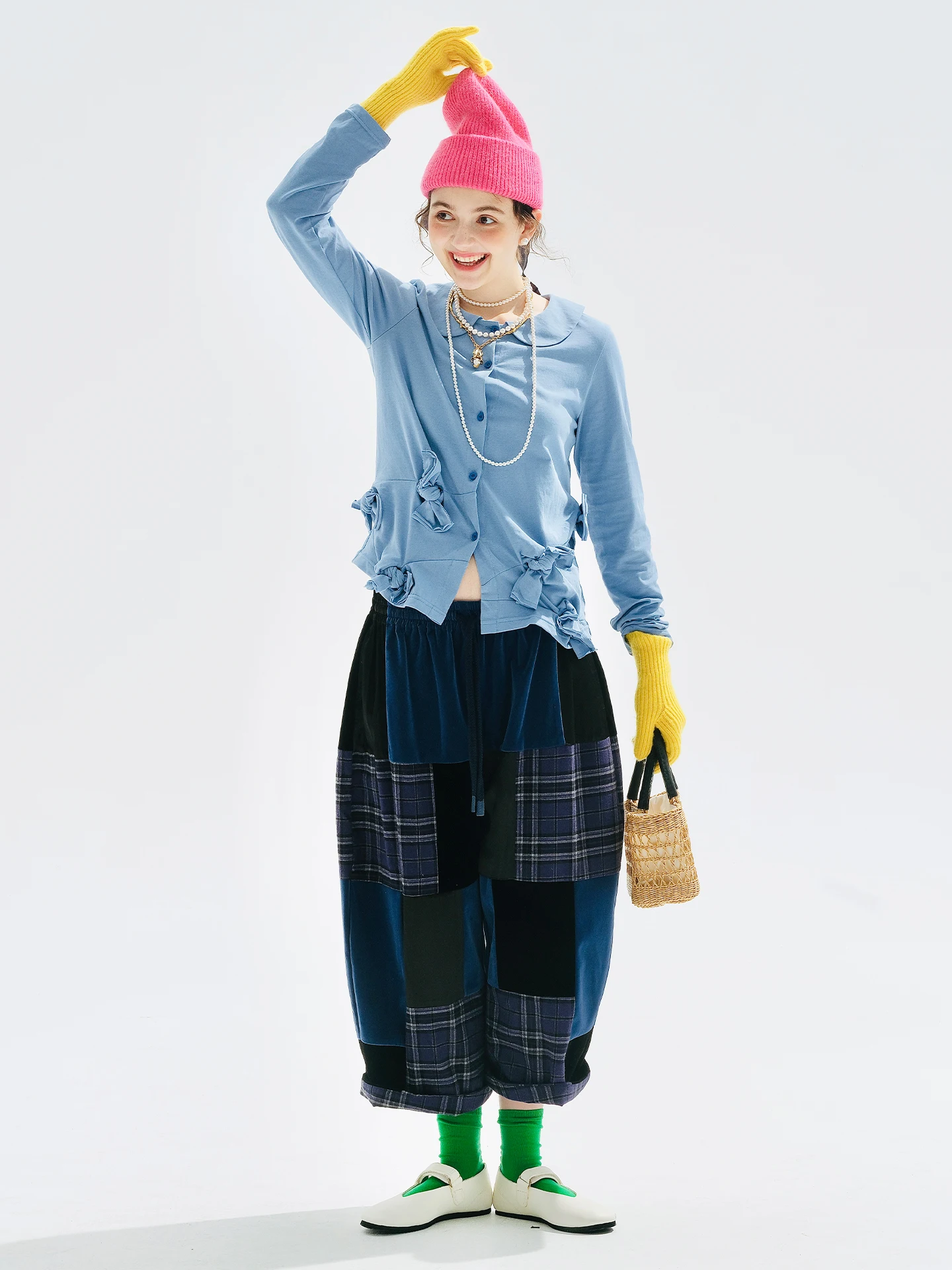 Patchwork Plaid Wide - Leg Pants, Retro And Unique Design, For Daily Streetwear, Fashionable And Eye - Catching 255124
