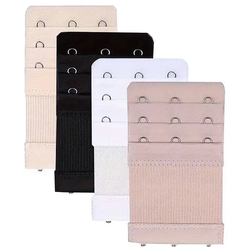 4 Pieces 3-Hook Bra Strap Extender; Comfortable and Adjustable Bra Strap Clip; Lingerie Accessory for Women