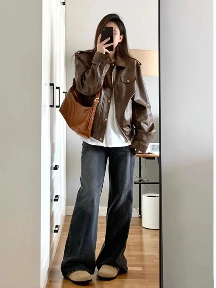 2025 Ropa Mujer Harajuku Giubbotti per le donne Vintage Streetwear BF Capispalla oversize Moda PU Casual Coreano Y2k Cappotto Top