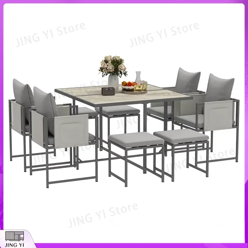 9-Piece Outdoor Dining Set with Cushions 8-Seater Garden Table and Chairs Weatherproof Patio Furniture for Backyard Deck