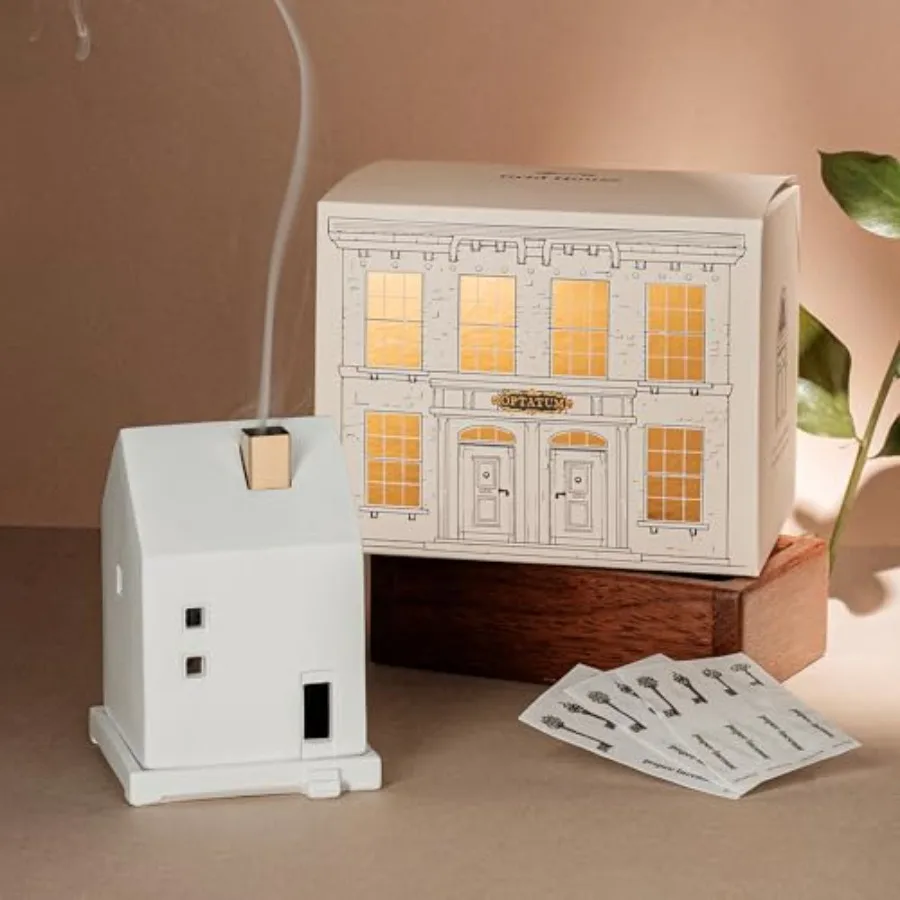 

Grid House Incense Burner Set with Paper Incense 48pcs - Mini Chimney House Burner Incense Holder, Cute Miniature Living Room O